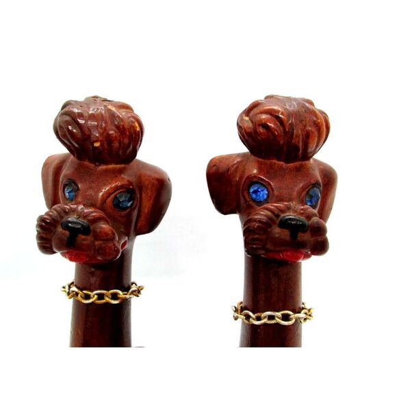 Vintage Long Neck Poodle Figurines Rhinestone Eyes - Picture 3 of 12